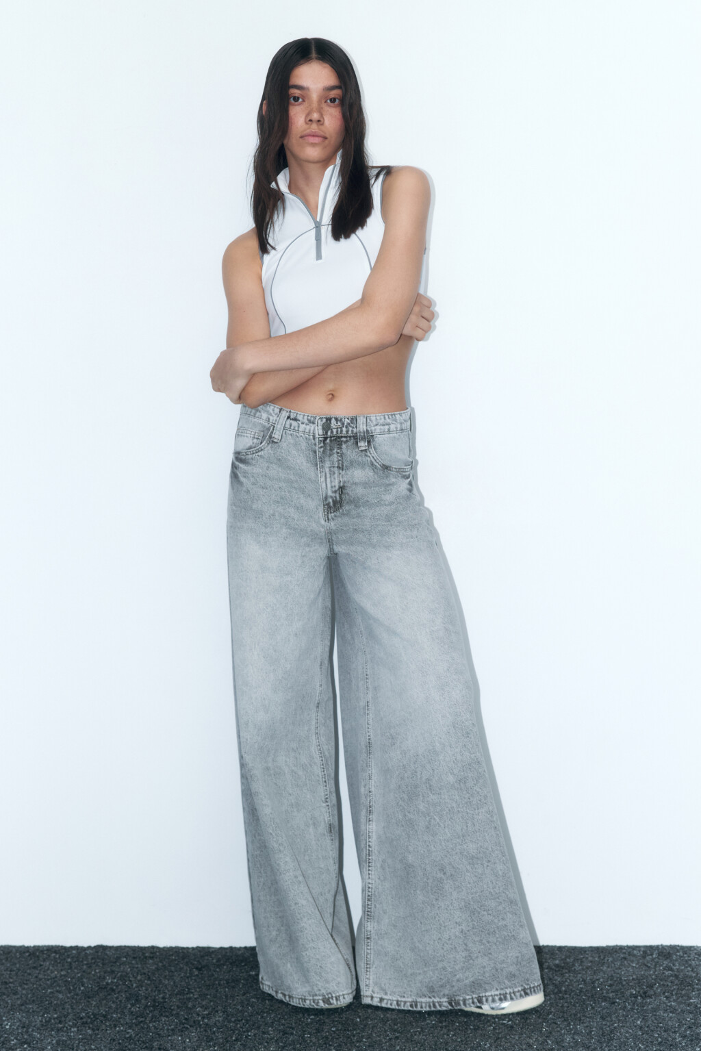 Джинсы багги удлиненные с низкой посадкой - цвет серый - 1