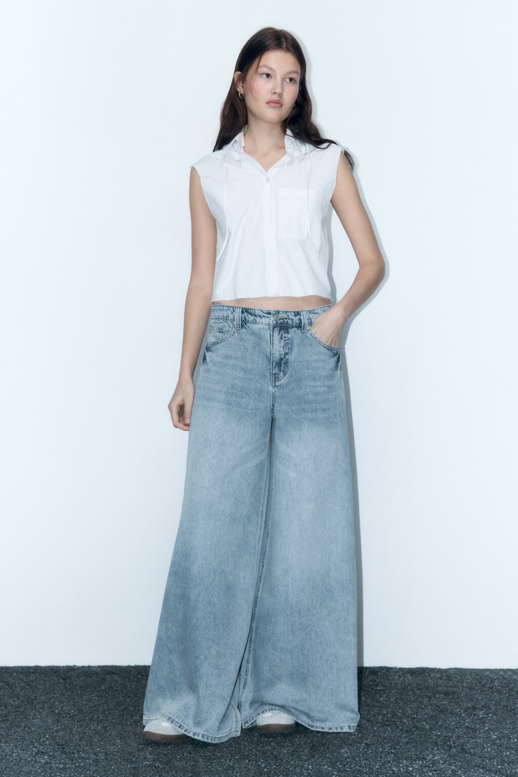 Джинсы багги удлиненные с низкой посадкой - цвет синий - 1