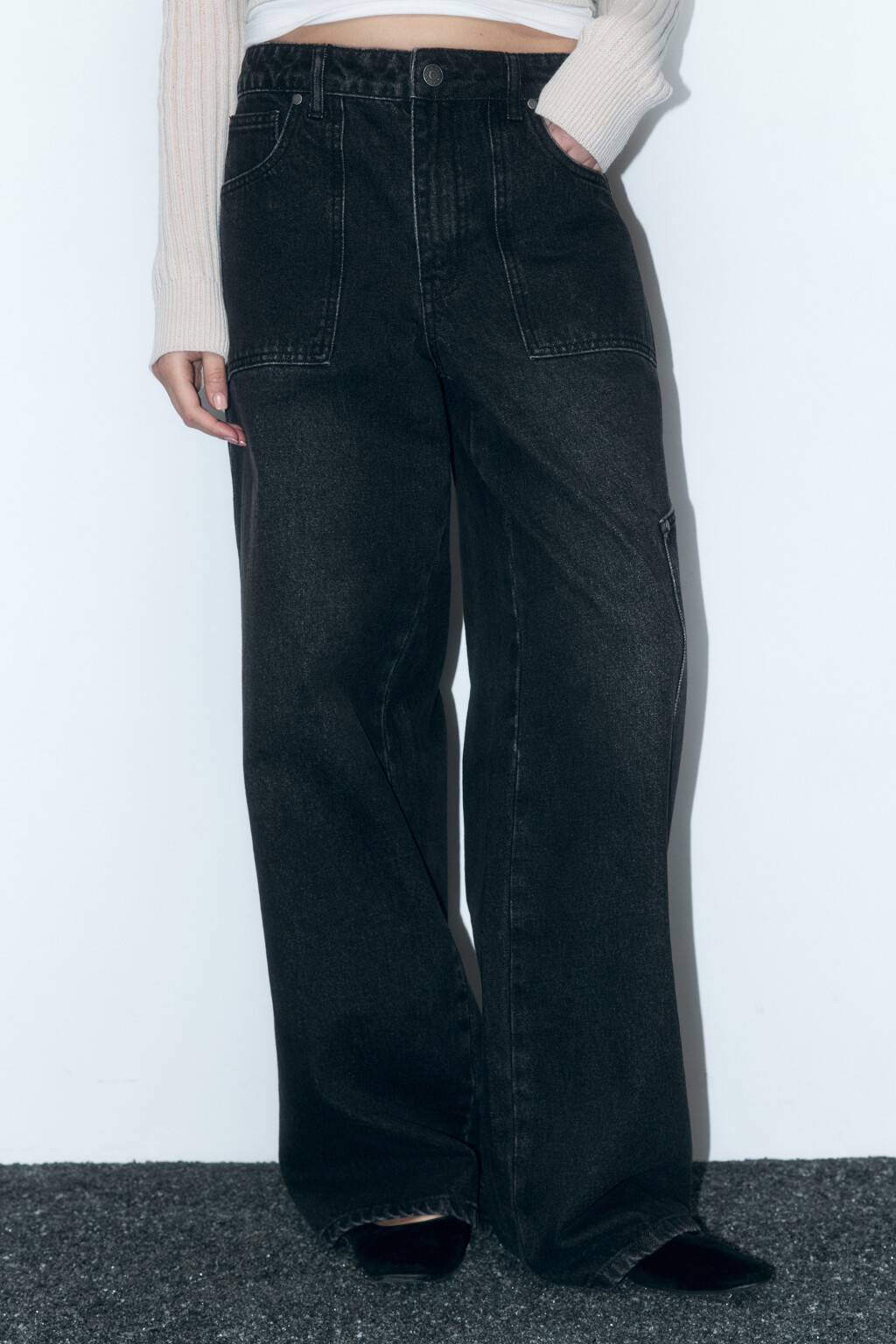 Джинсы cargo fit широкие с накладными карманами - цвет серый - 1