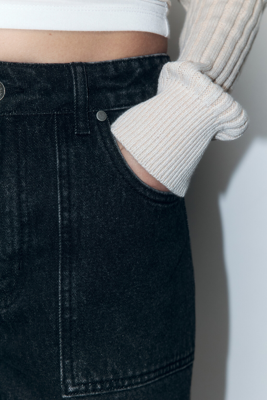 Джинсы cargo fit широкие с накладными карманами - цвет серый - 7