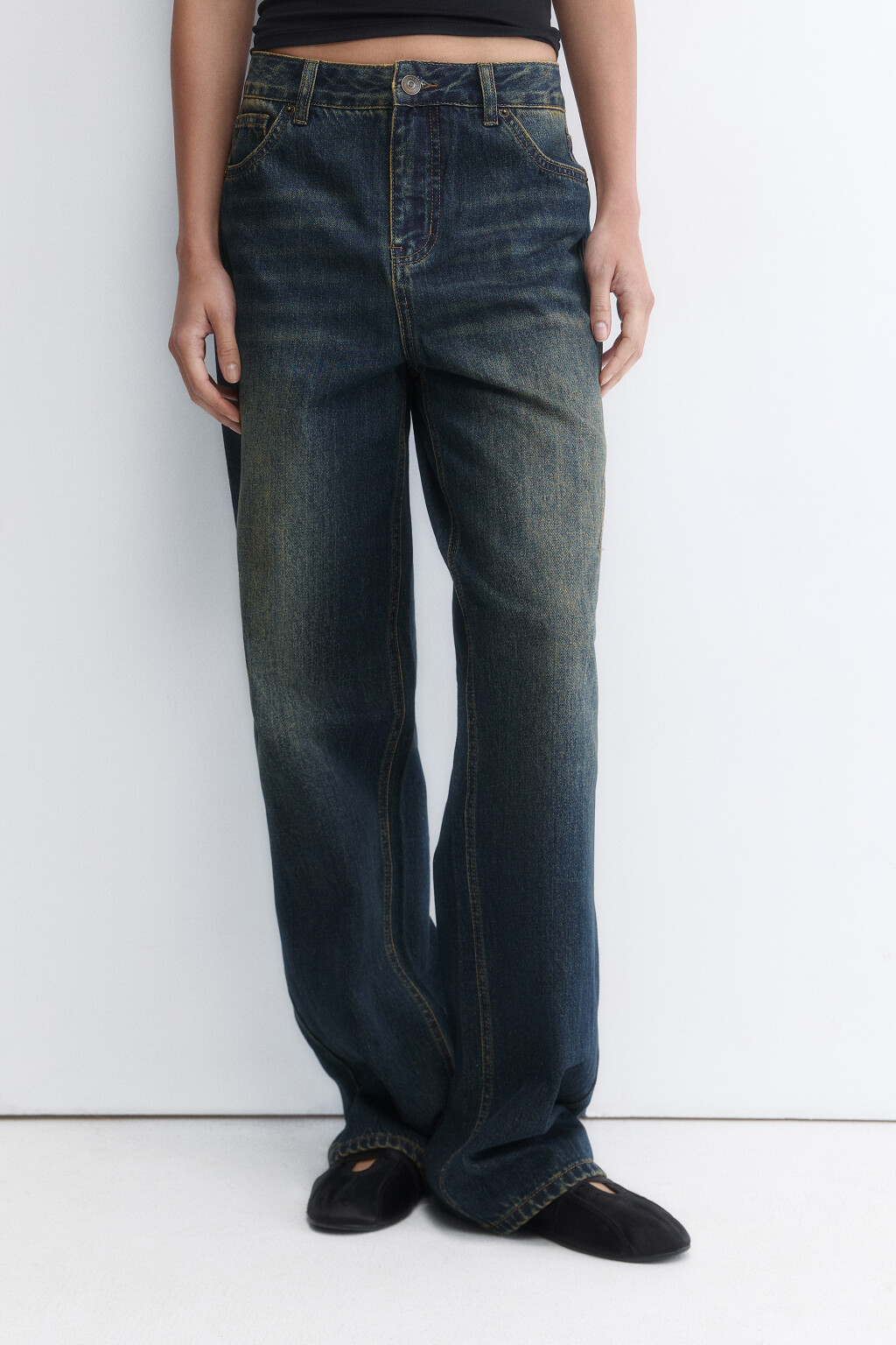 Джинсы straight fit прямые с тинтом - цвет бордовый - 2