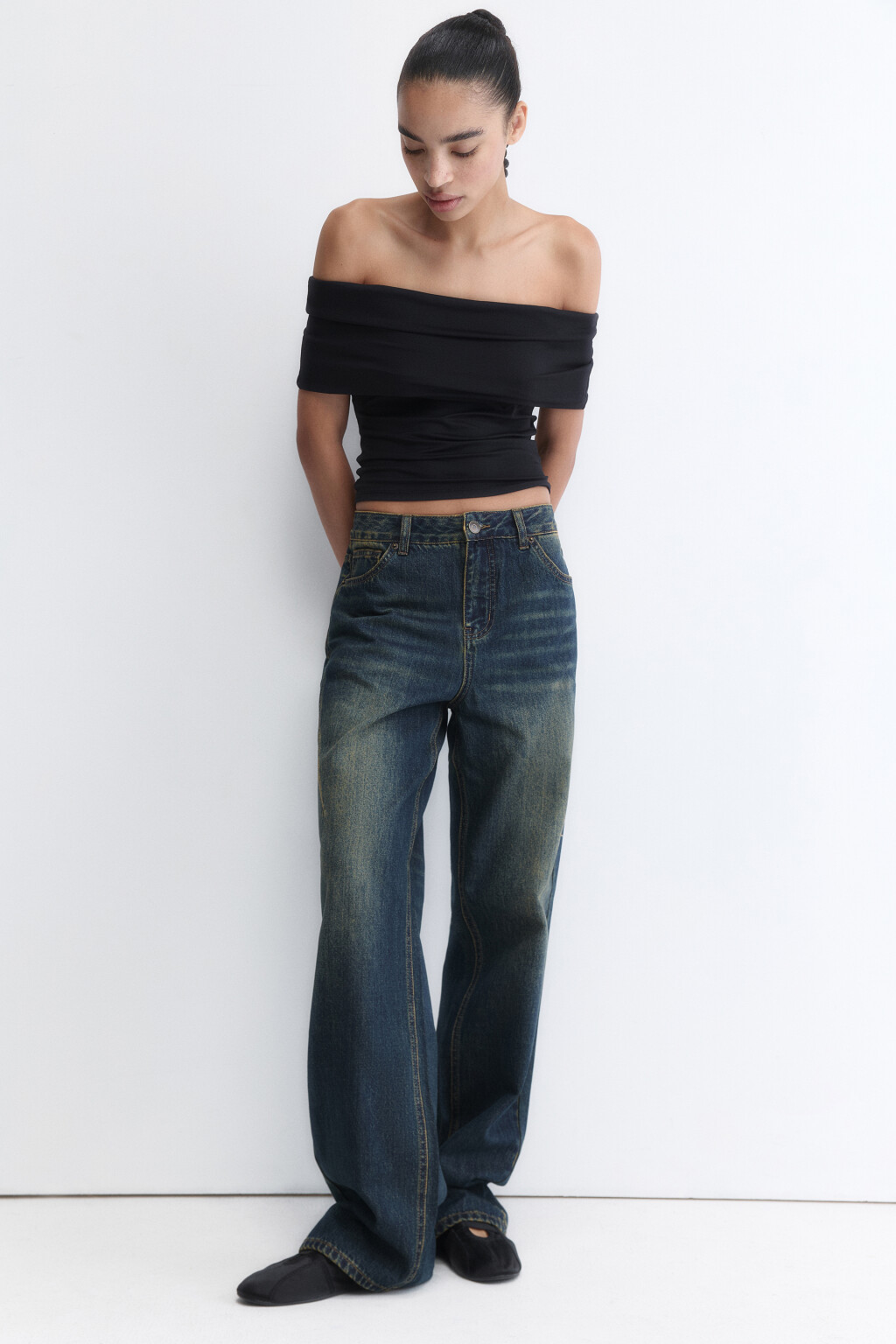 Джинсы straight fit прямые с тинтом - цвет бордовый - 5