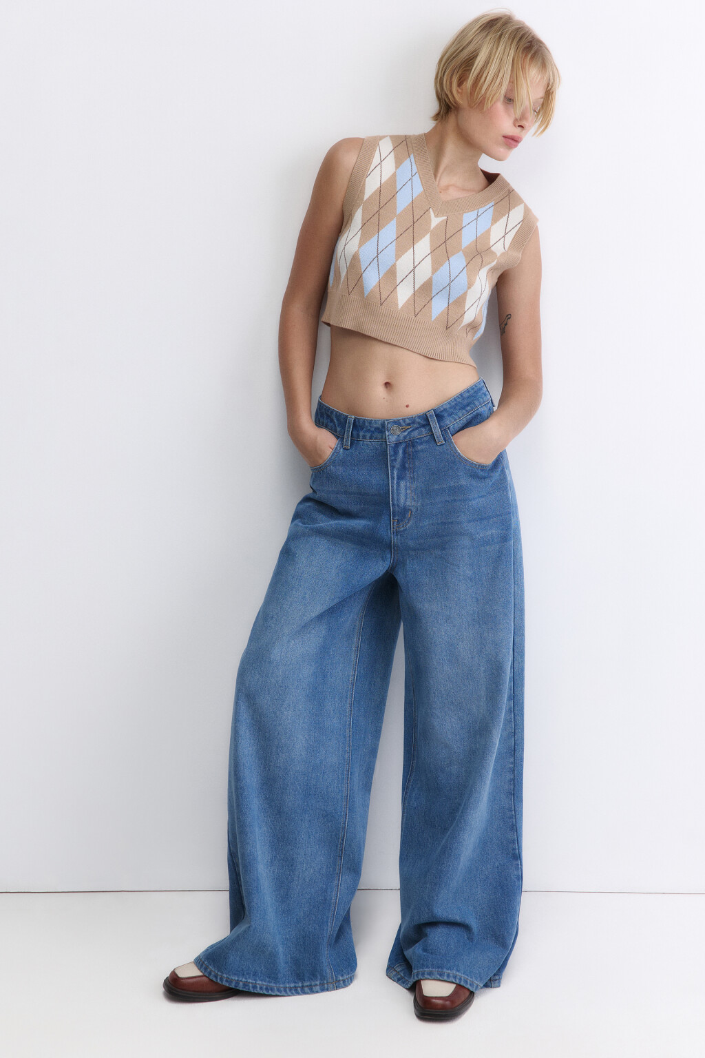 Джинсы baggy широкие с потертостями - цвет голубой - 4