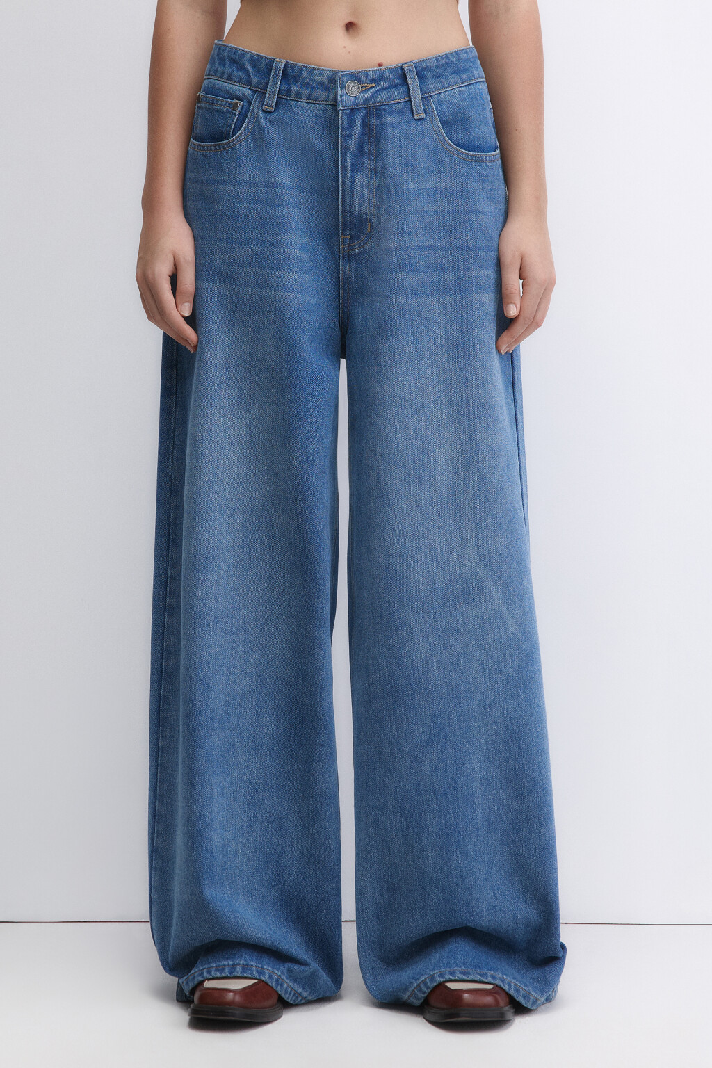 Джинсы baggy широкие с потертостями - цвет голубой - 1