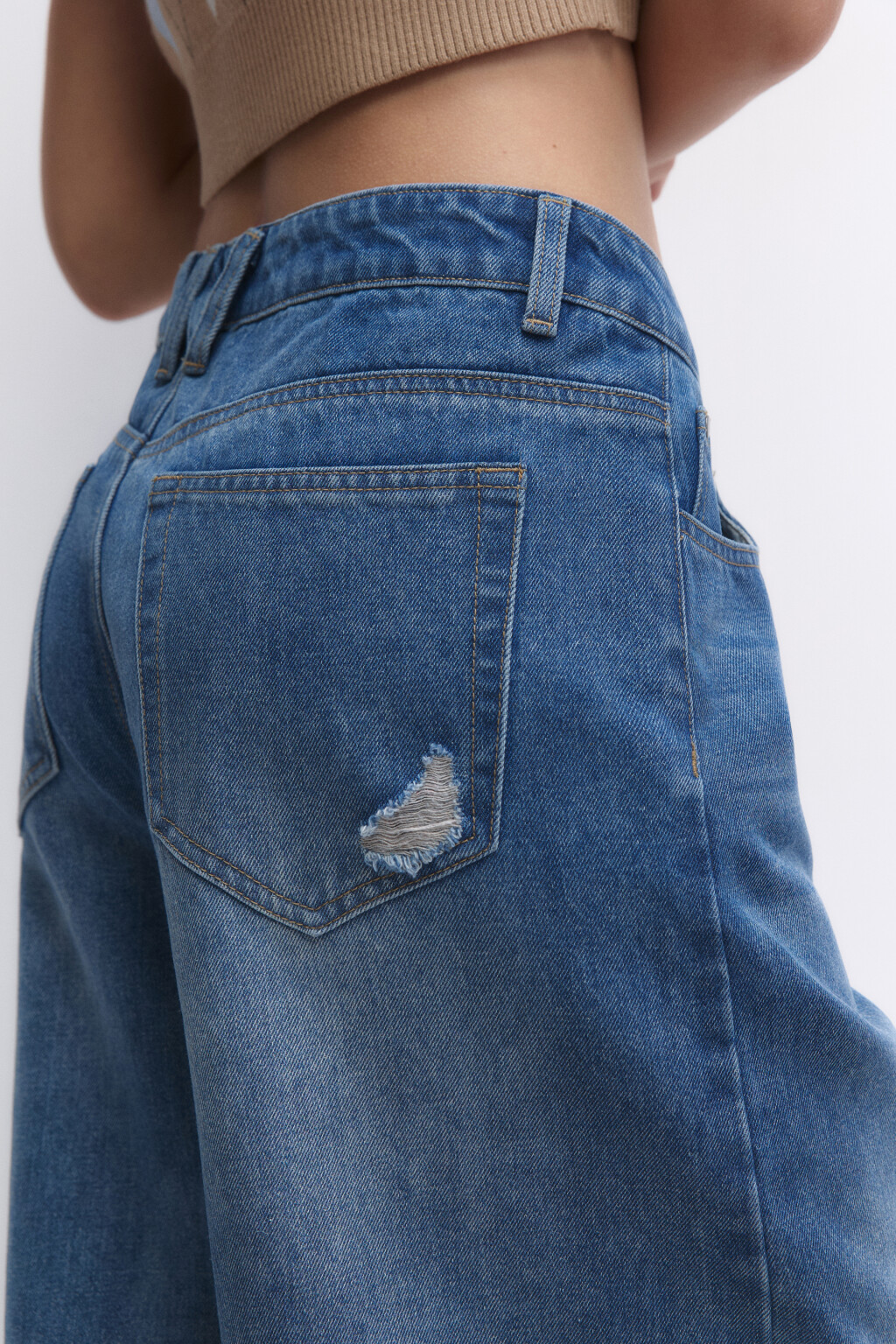 Джинсы baggy широкие с потертостями - цвет голубой - 7