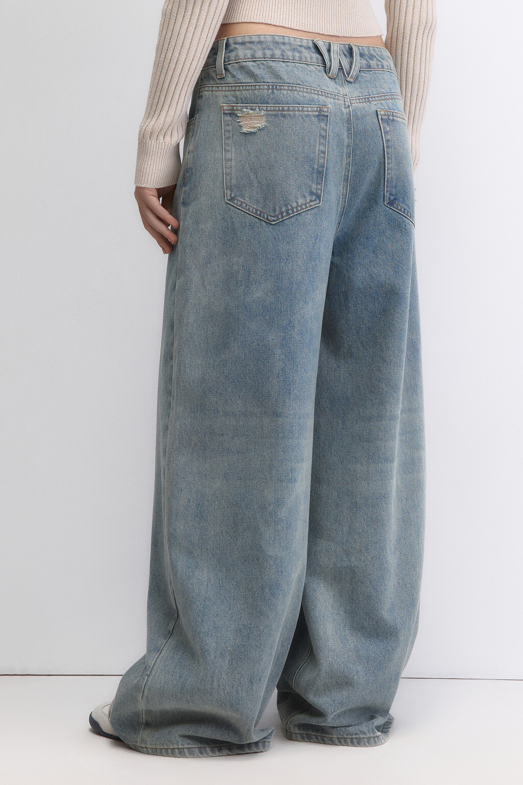 Джинсы baggy широкие с потертостями - цвет бордовый - 3
