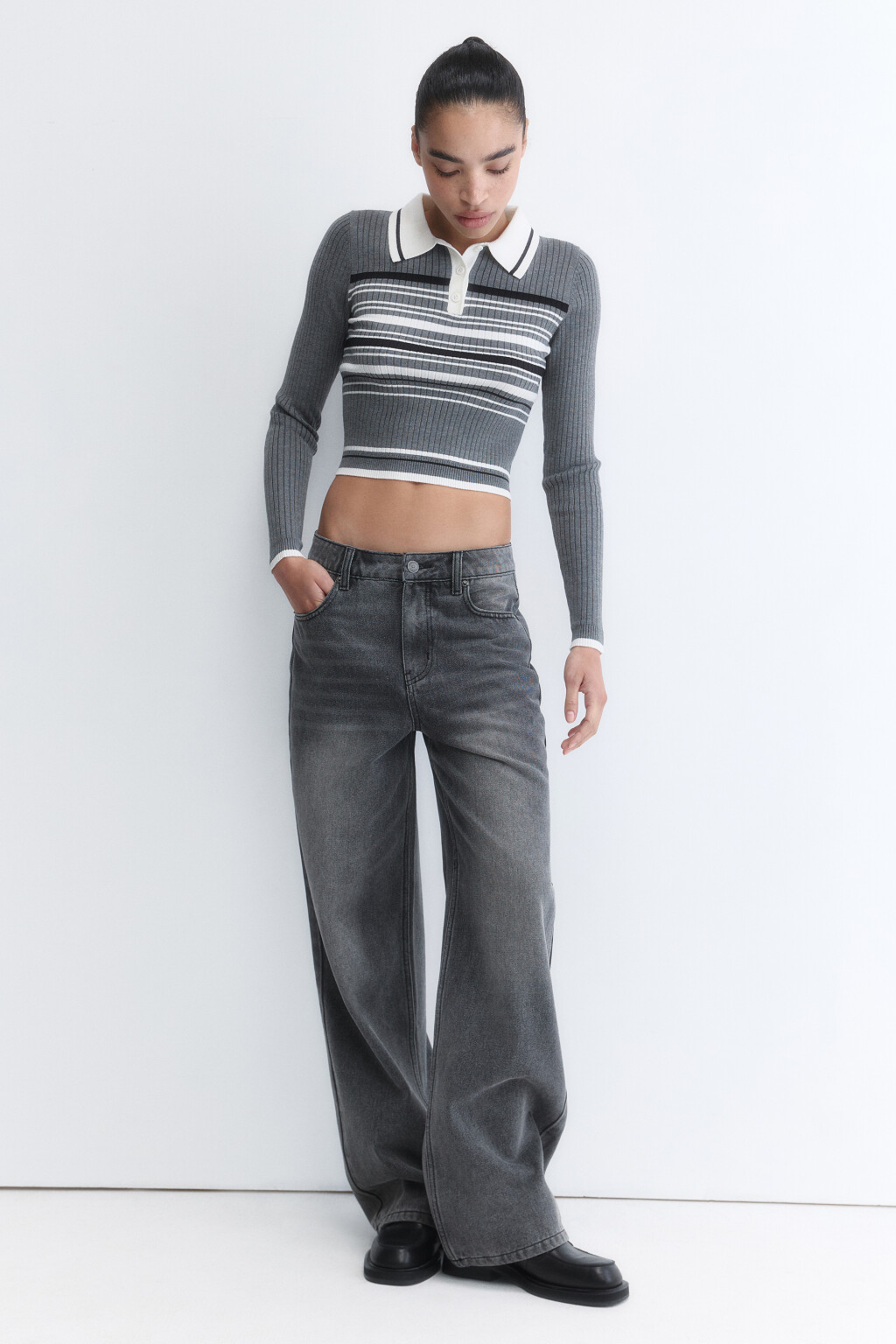 Джинсы baggy fit с эффектом масляной стирки - цвет серый - 4