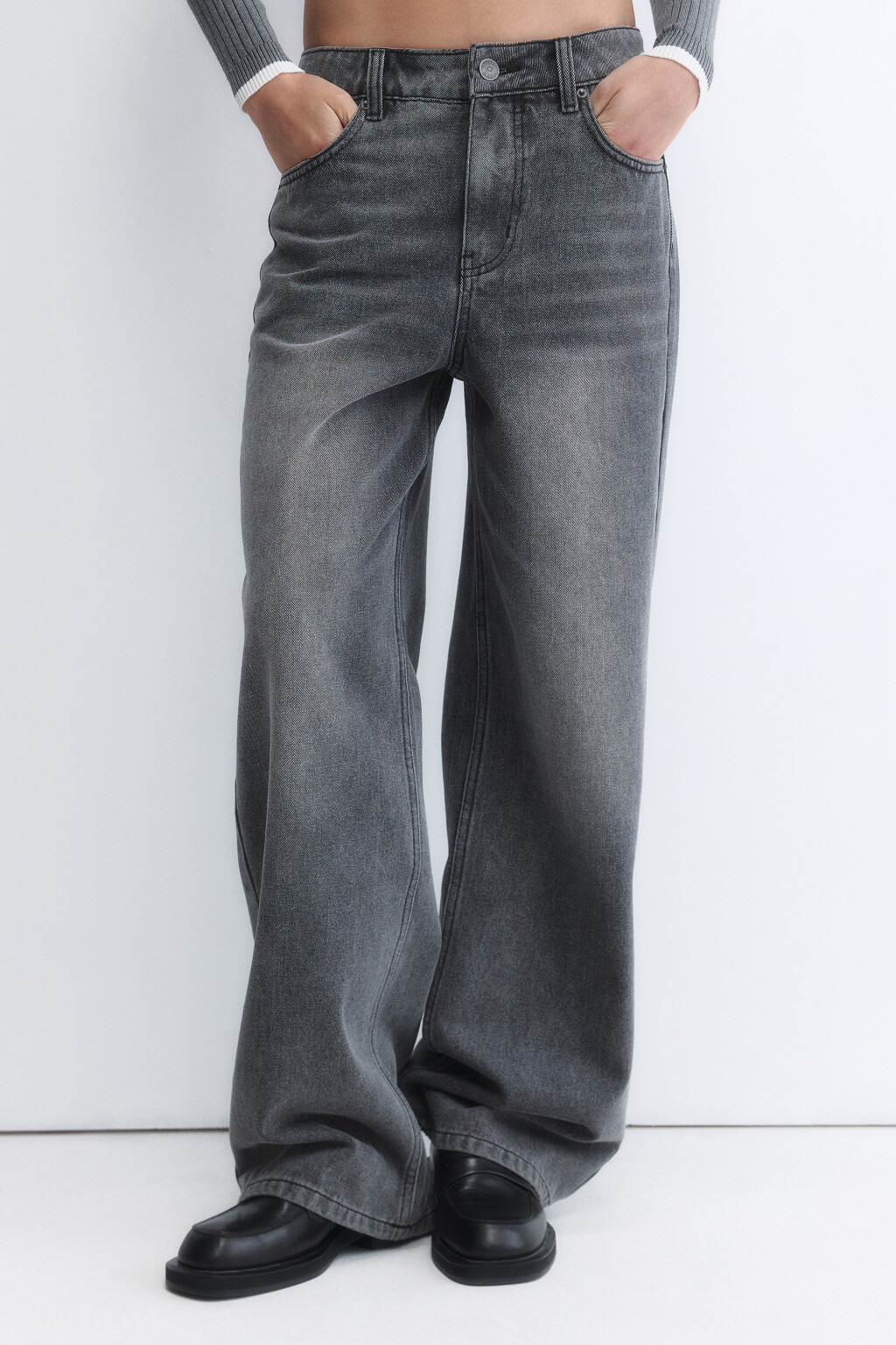 Джинсы baggy fit с эффектом масляной стирки - цвет серый - 1