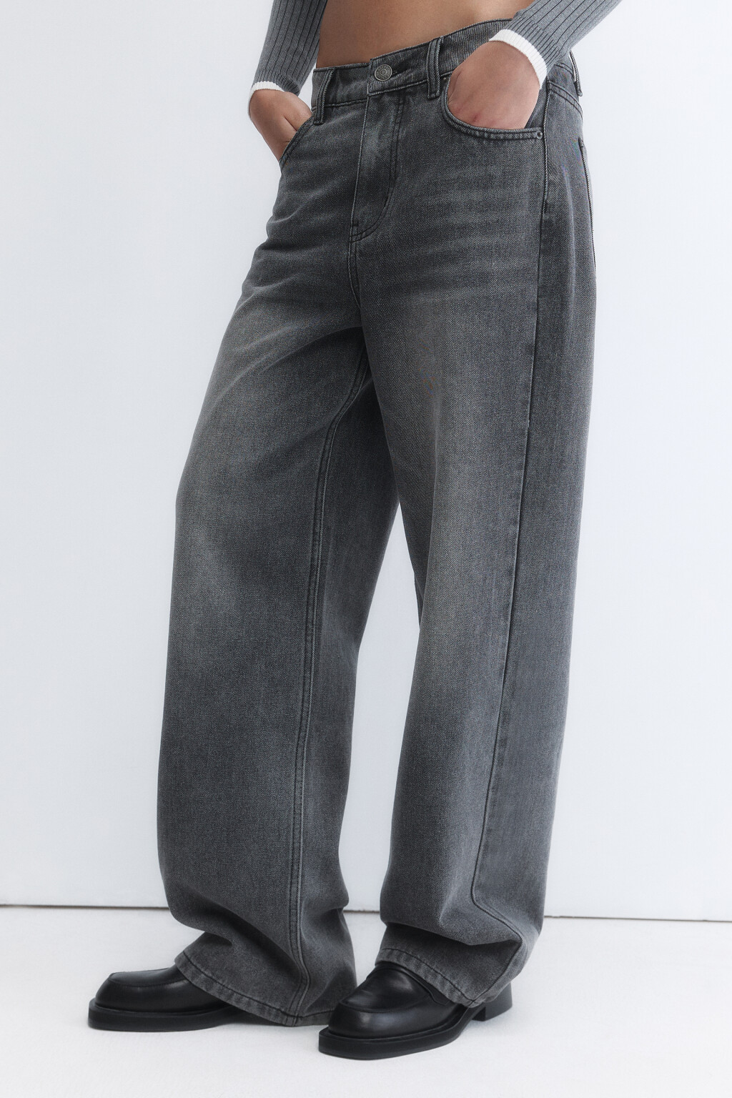 Джинсы baggy fit с эффектом масляной стирки - цвет серый - 2