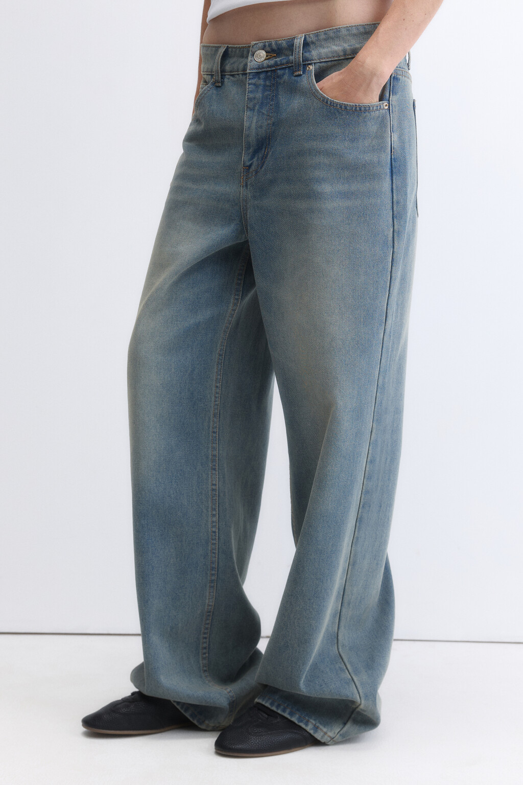 Джинсы baggy fit с эффектом масляной стирки - цвет темный тинт - 4