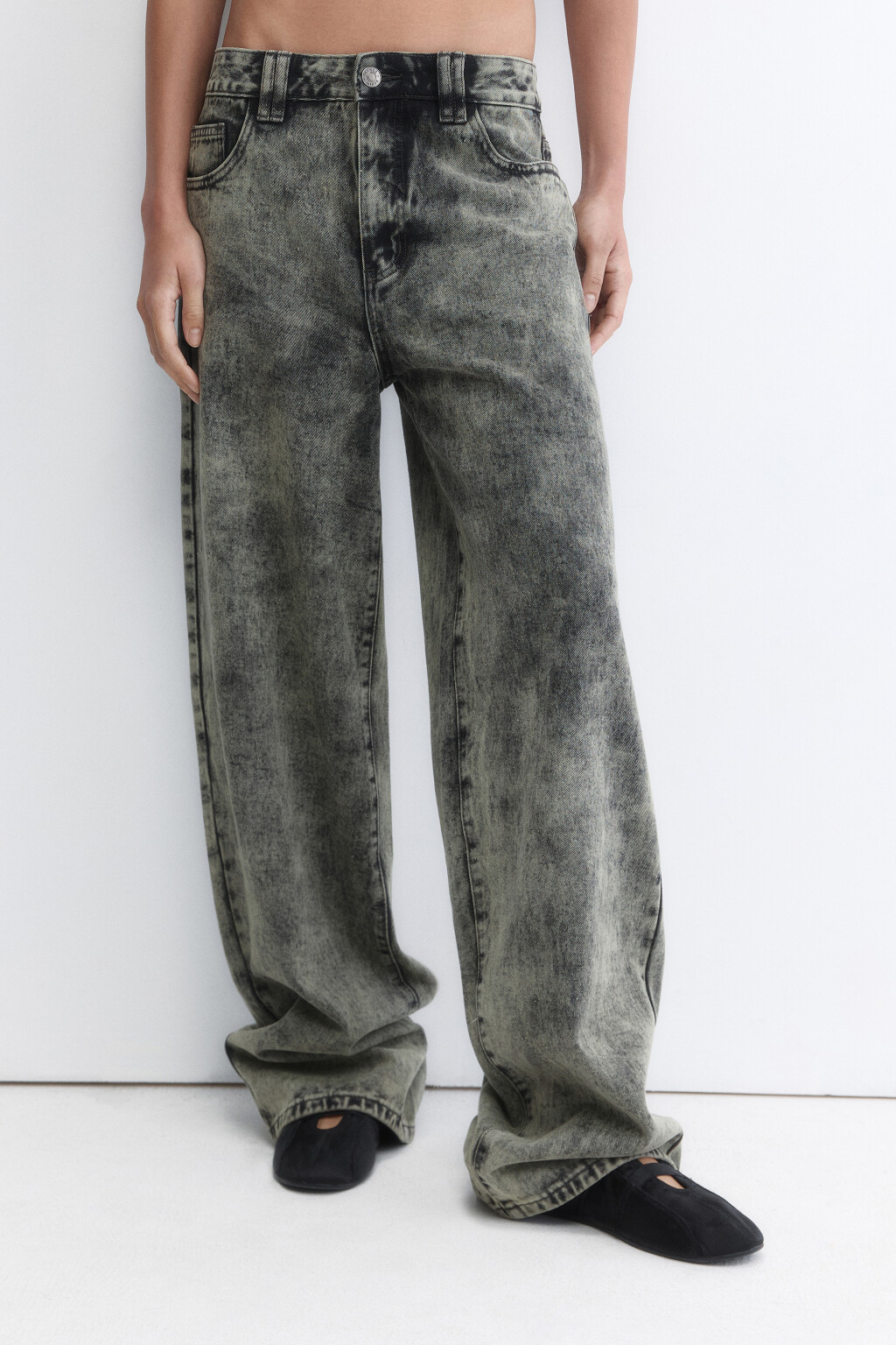 Джинсы wide широкие со стиркой - цвет синий - 2