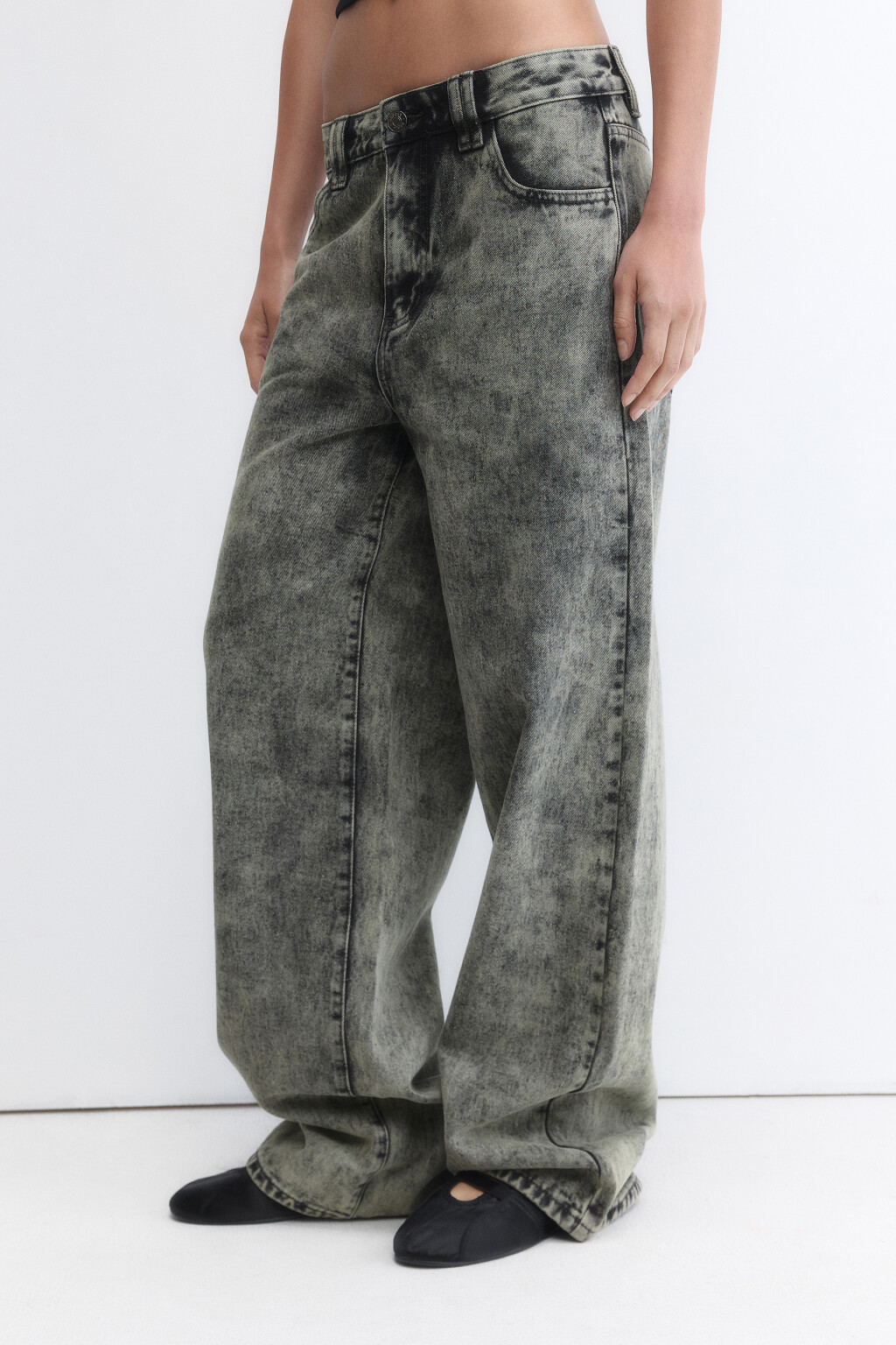 Джинсы wide широкие со стиркой - цвет синий - 3