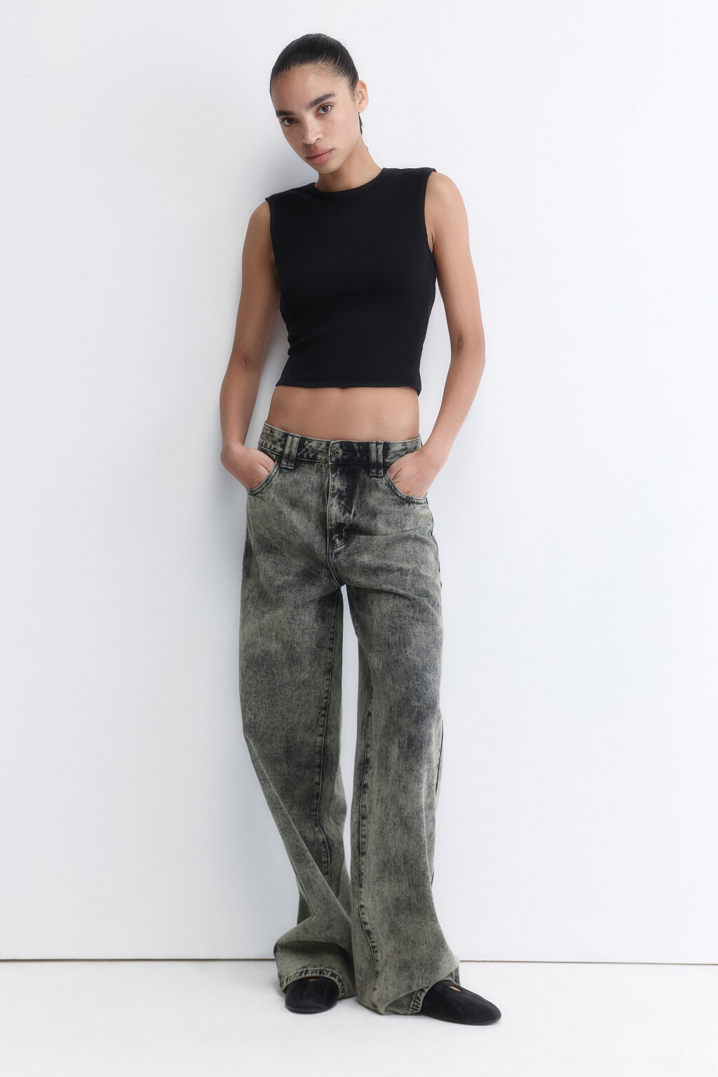 Джинсы wide широкие со стиркой - цвет синий - 5