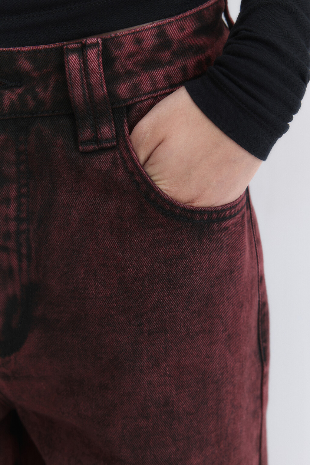 Джинсы wide широкие со стиркой - цвет бордовый - 7