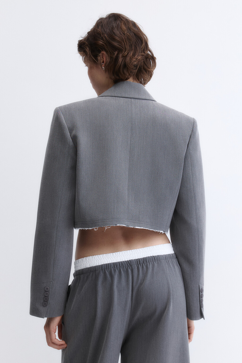 Жакет укороченный с имитацией второго слоя - цвет серый - 6