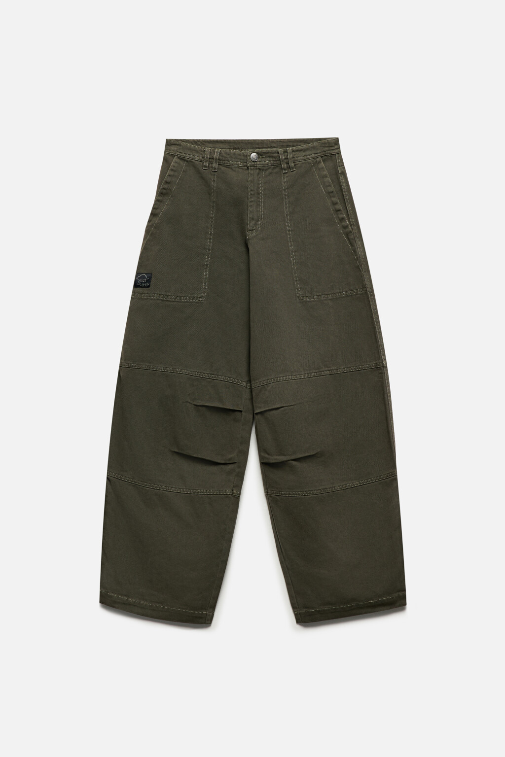 Брюки-бананы из твила с вареным эффектом - цвет зеленый - 9