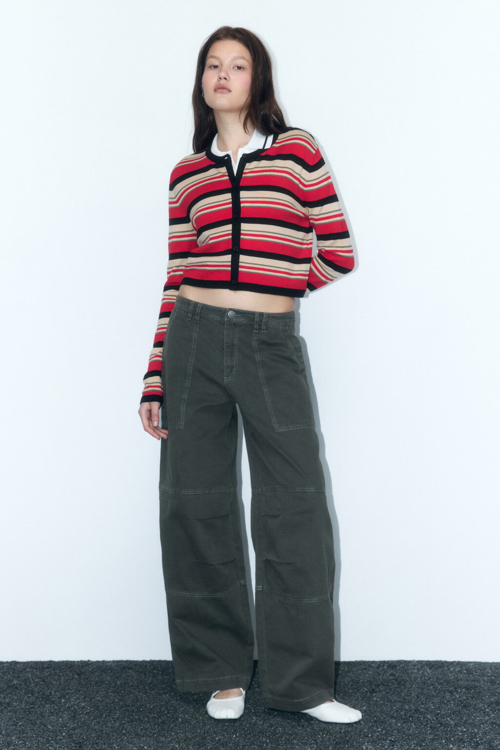 Брюки-бананы из твила с вареным эффектом - цвет зеленый - 6