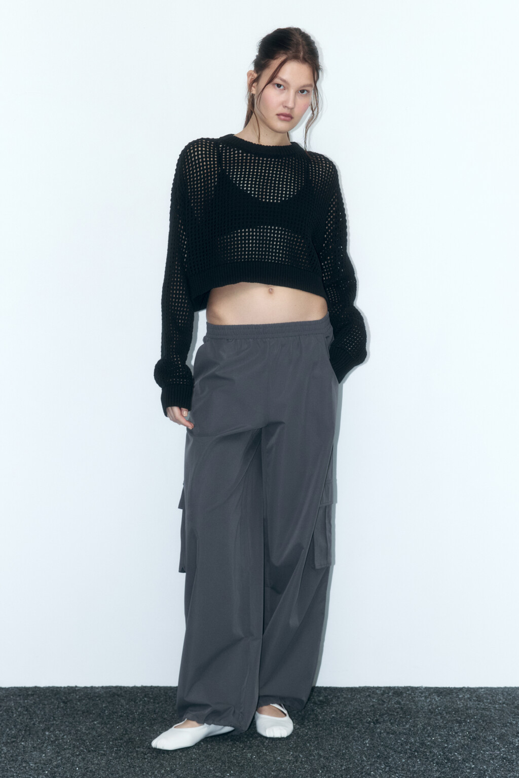 Брюки-джоггеры широкие с накладными карманами - цвет серый - 5