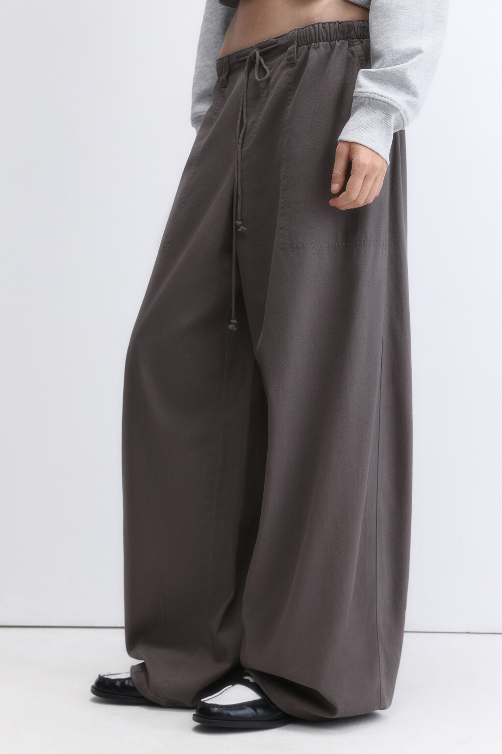 Брюки-парашюты твиловые с низкой посадкой - цвет серый - 3