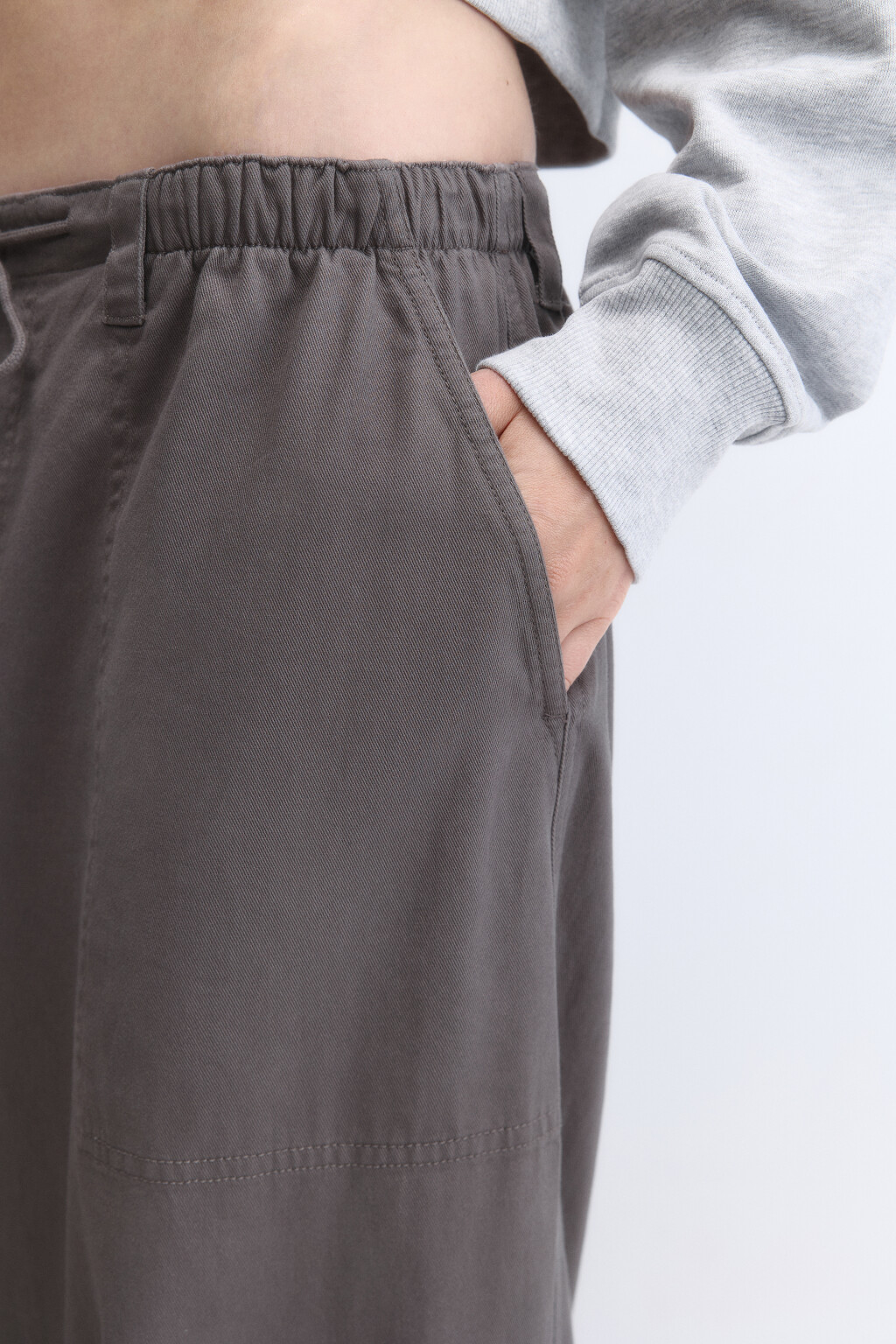 Брюки-парашюты твиловые с низкой посадкой - цвет серый - 7