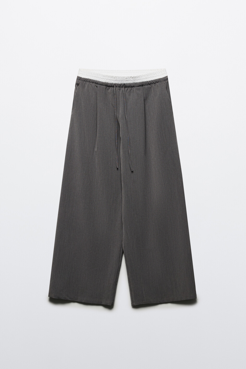 Брюки широкие костюмные с двойным поясом - цвет серый - 9