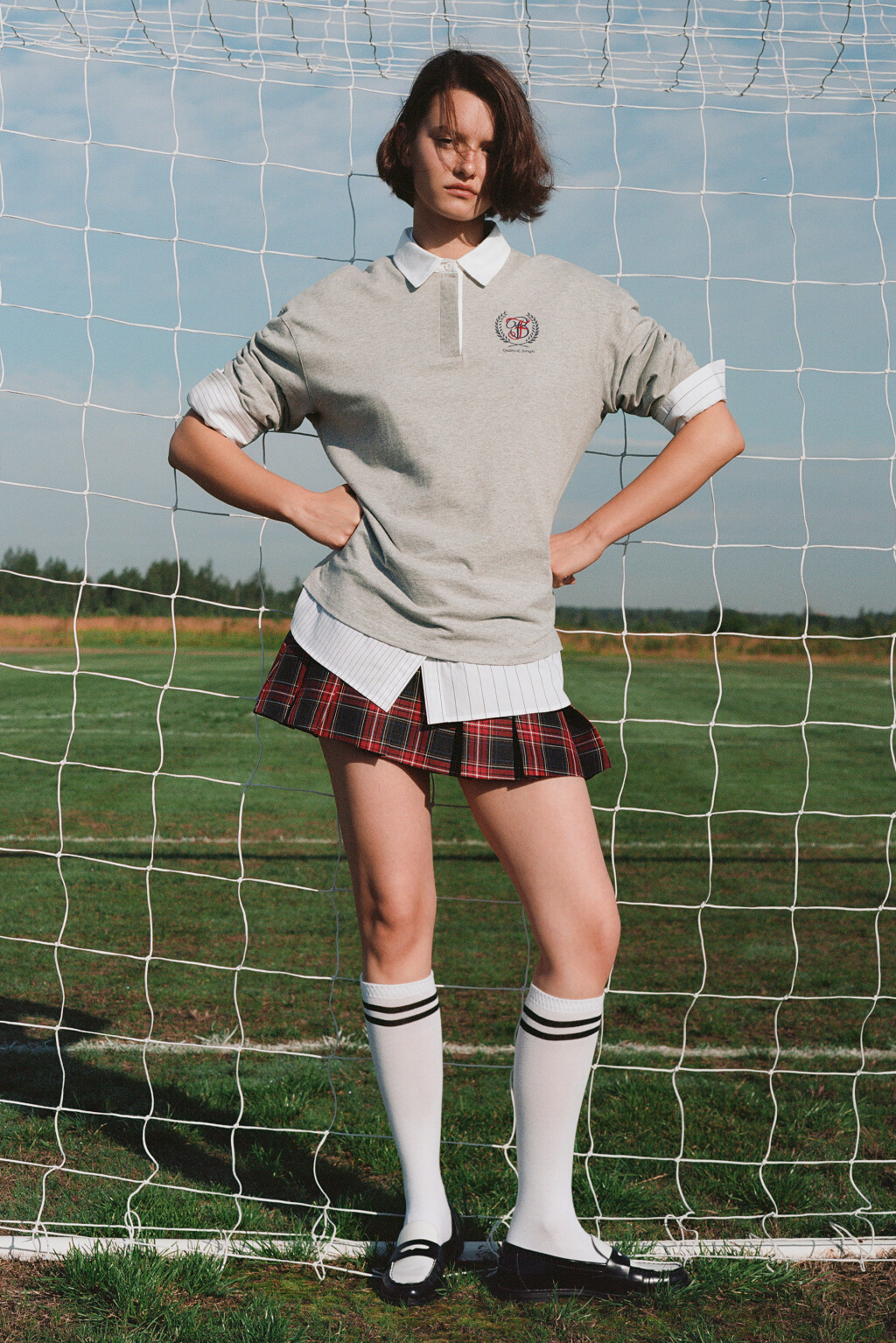 Юбка-шорты мини клетчатая в складку - цвет черный - 8