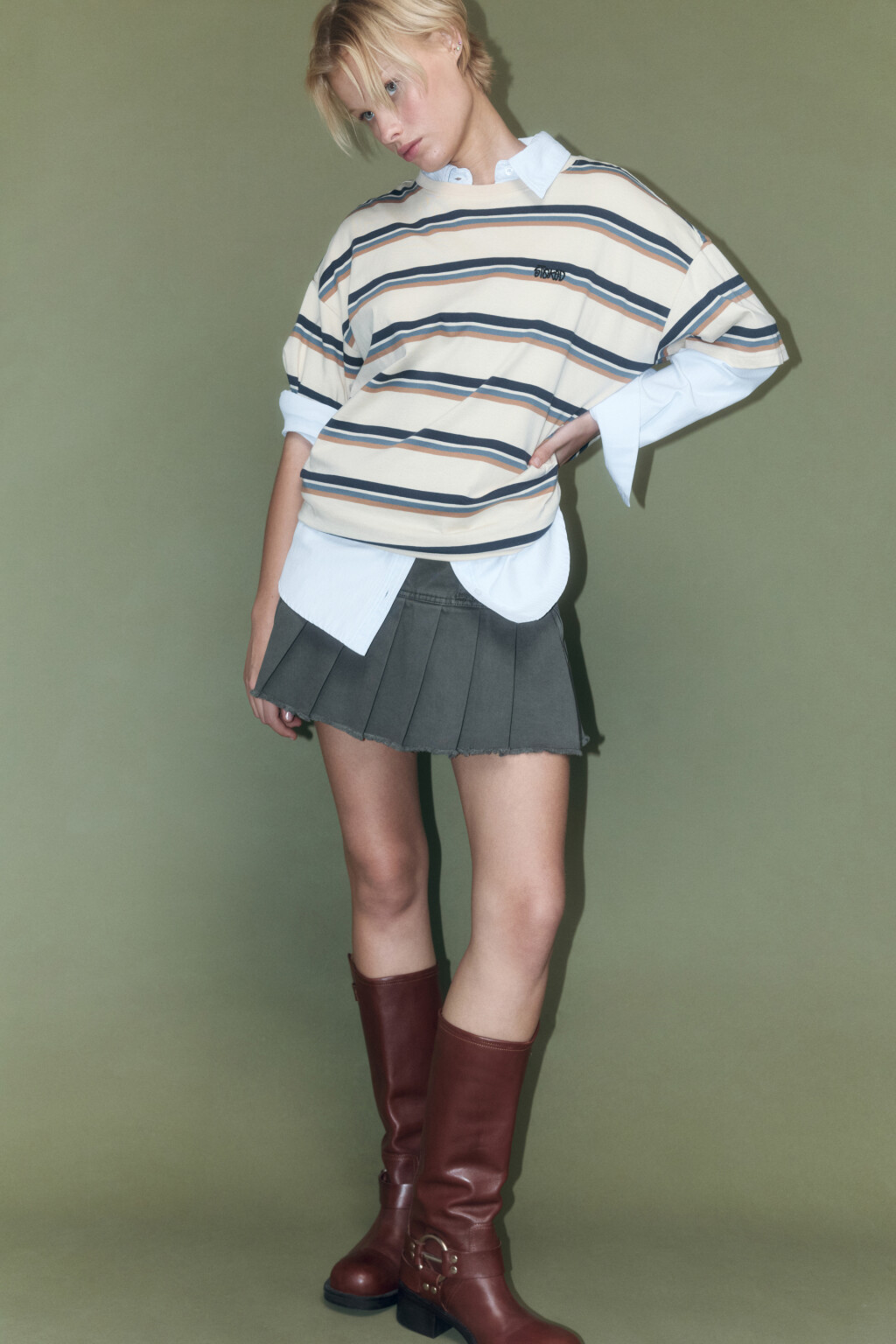 Юбка ультракороткая хлопковая в складку - цвет зеленый - 9