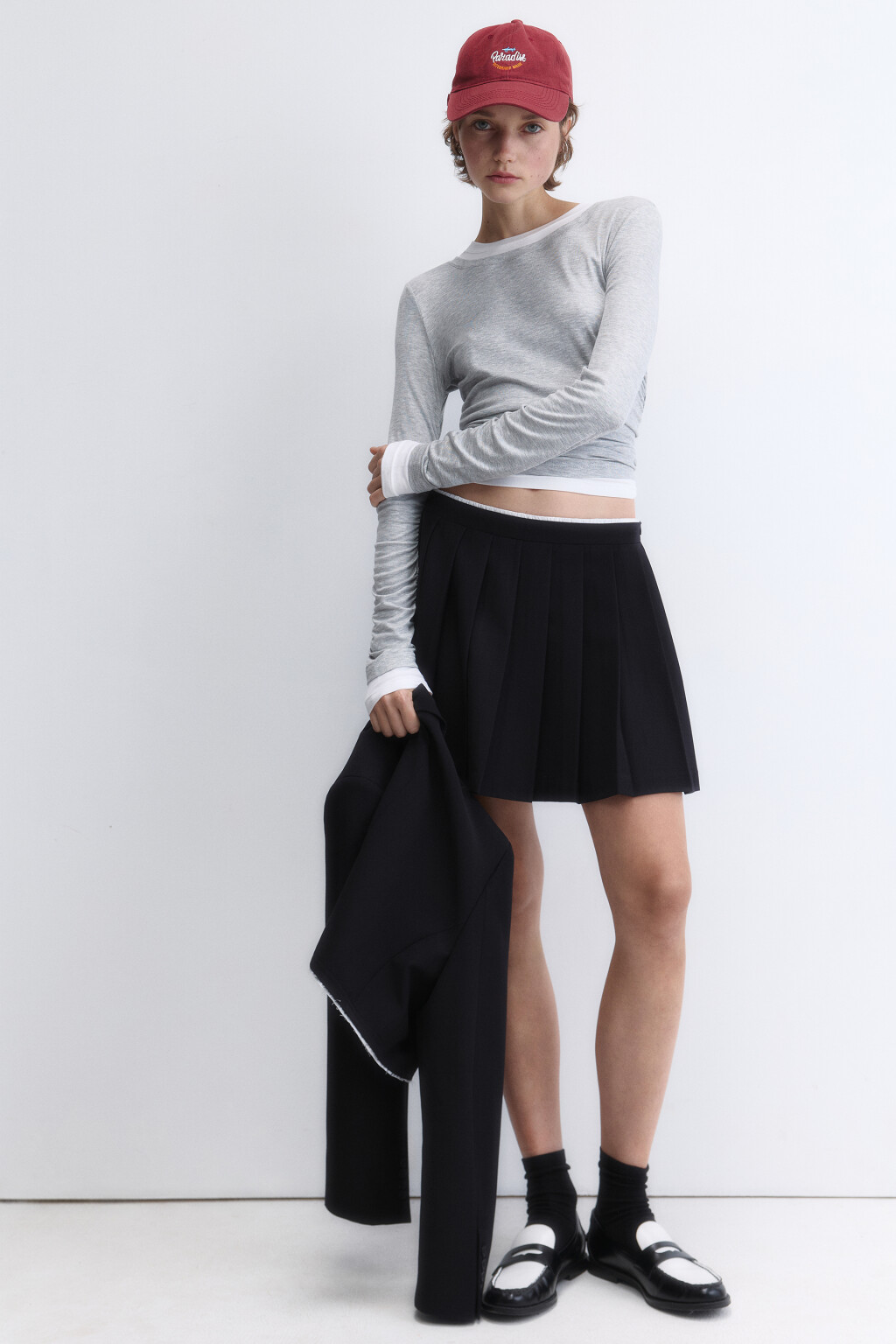 Юбка мини плиссированная с двойным поясом - цвет черный - 2