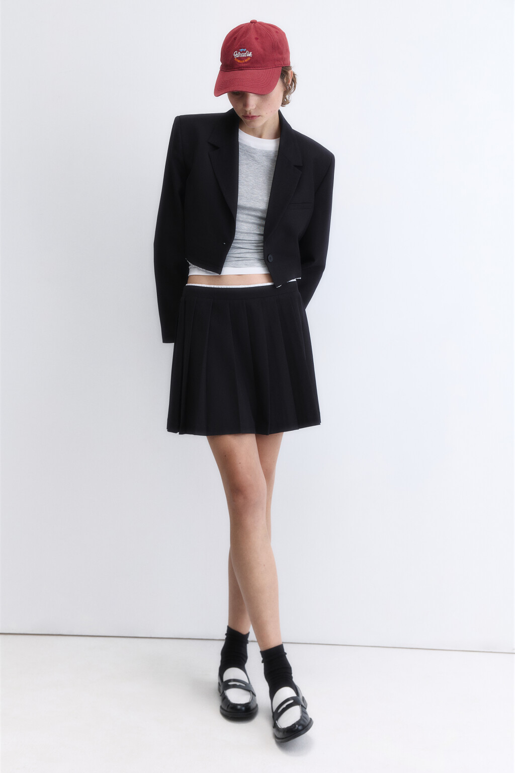 Юбка мини плиссированная с двойным поясом - цвет черный - 3