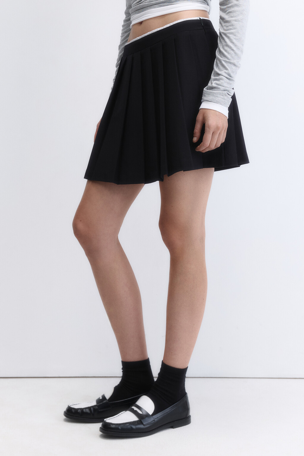 Юбка мини плиссированная с двойным поясом - цвет черный - 5