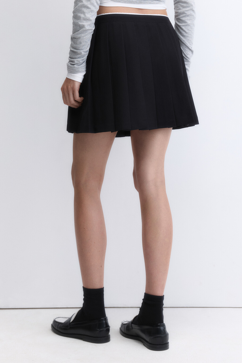 Юбка мини плиссированная с двойным поясом - цвет черный - 6