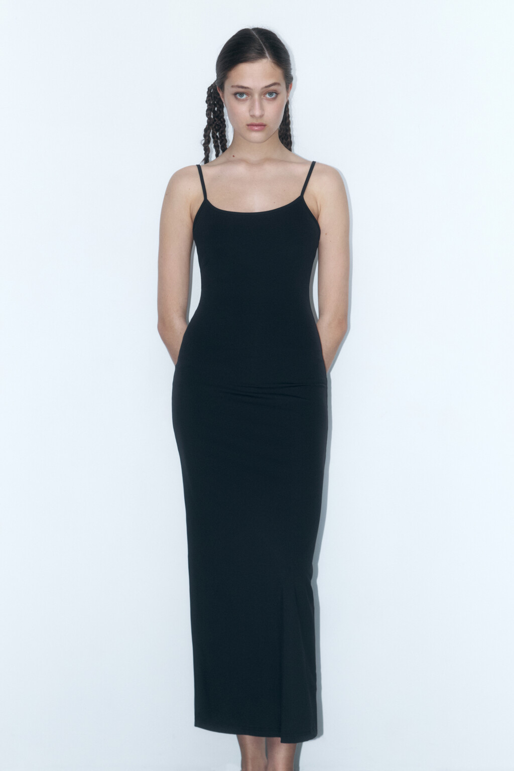 Платье миди облегающее на тонких бретельках - цвет черный - 7
