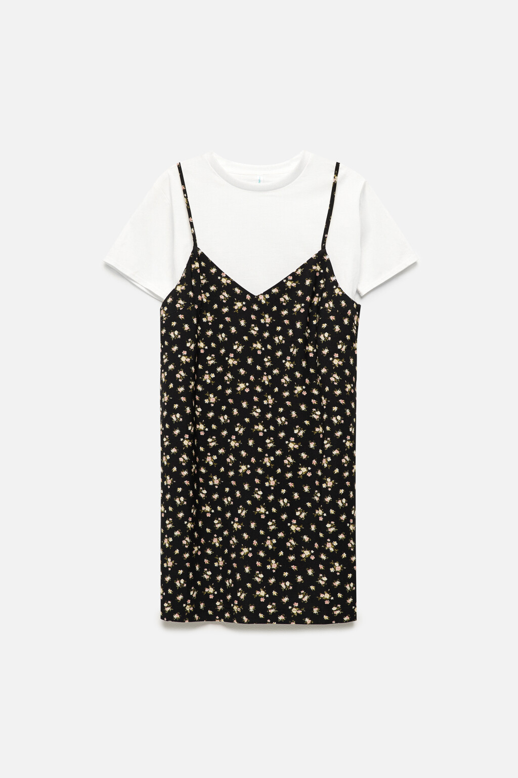 Платье-футболка с сарафаном на бретельках - цвет черный - 8