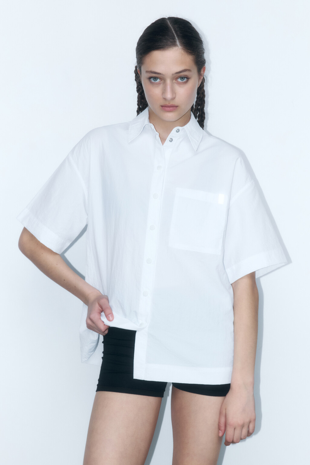 Рубашка oversize с короткими рукавами - цвет белый - 2