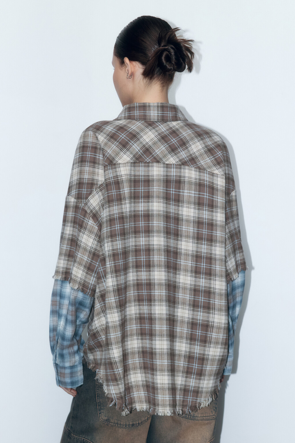 Рубашка oversize из фланели с имитацией второго слоя - цвет синий - 4