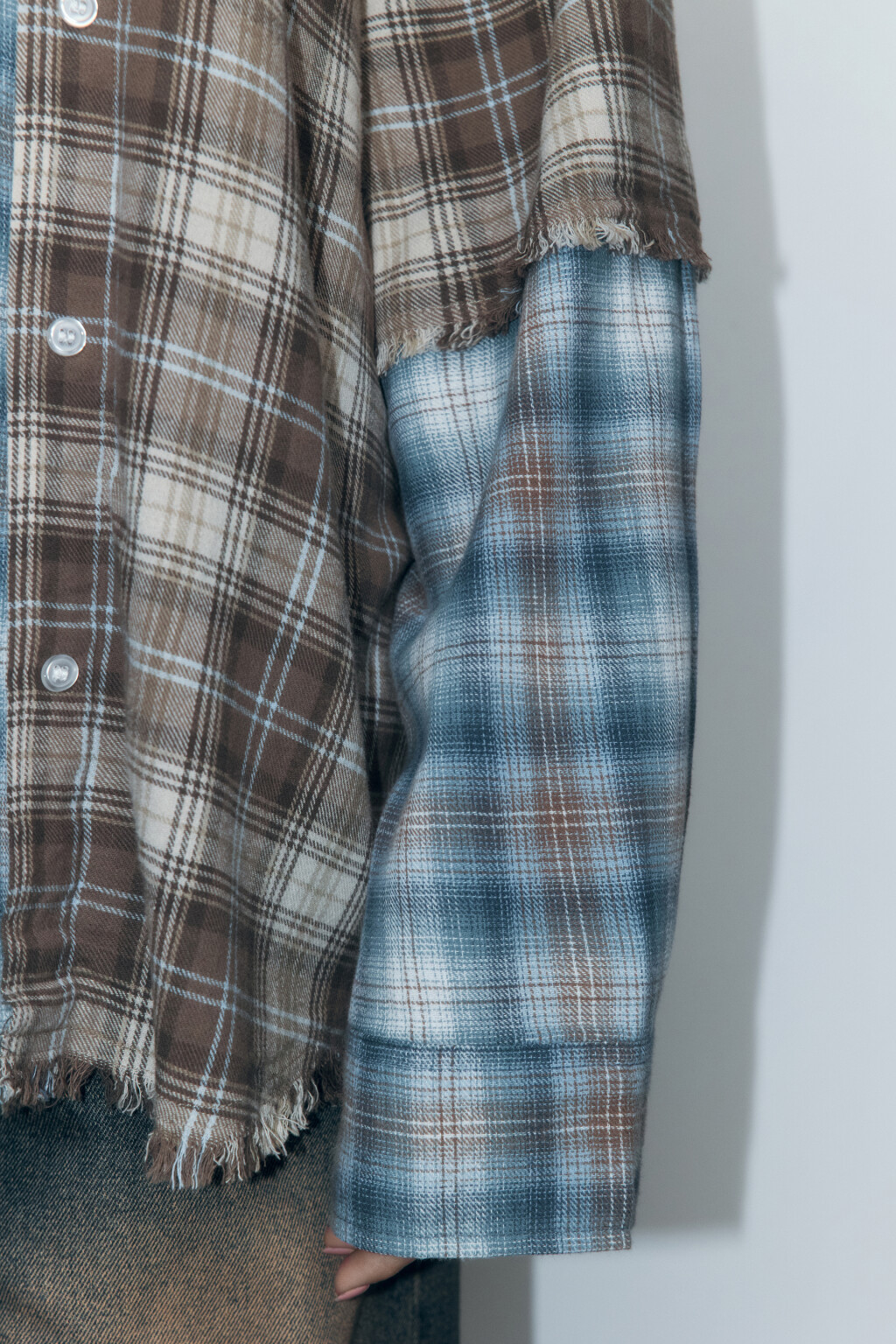 Рубашка oversize из фланели с имитацией второго слоя - цвет синий - 7