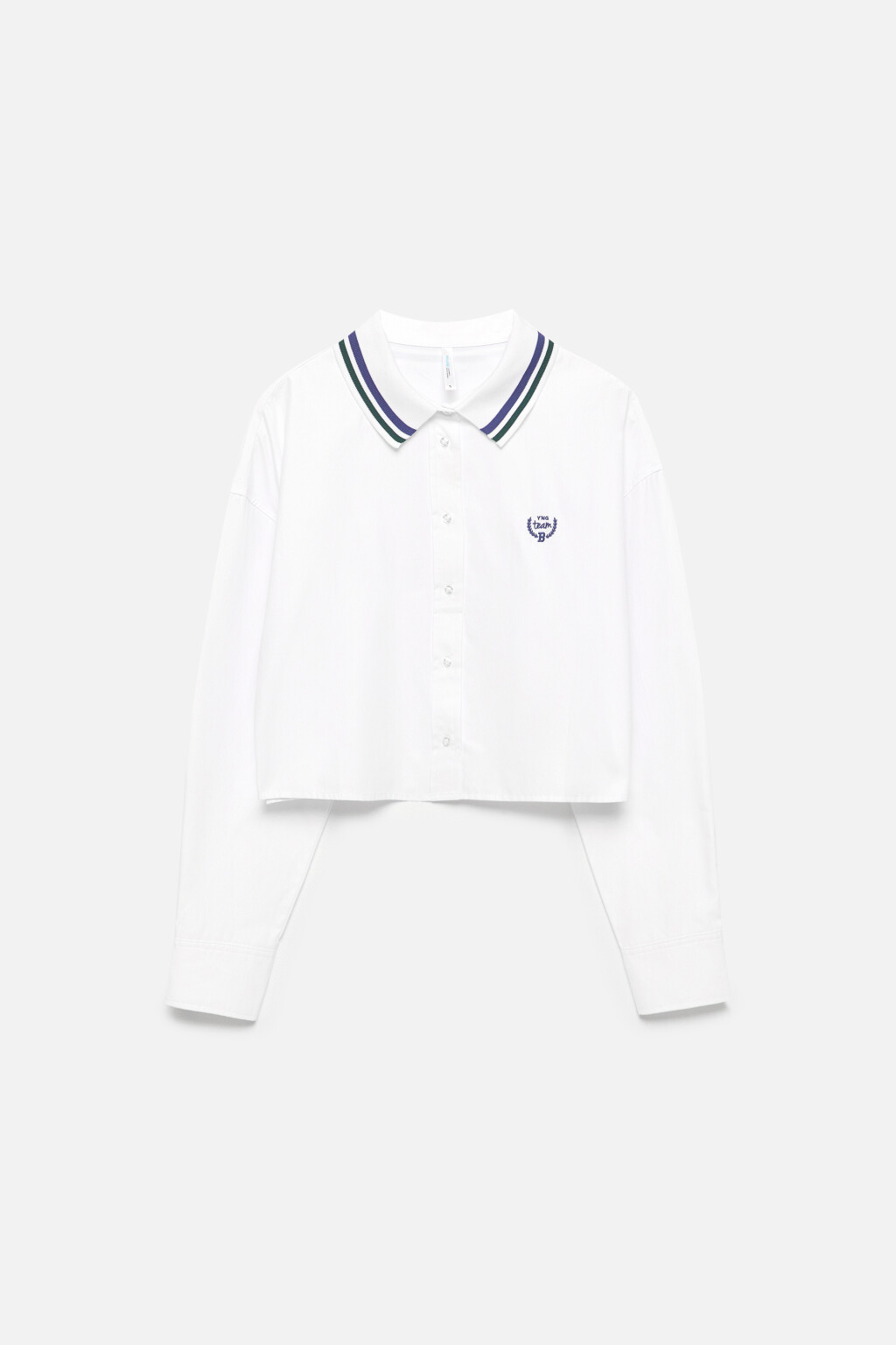 Блузка укороченная с вышивкой и воротником-поло - цвет белый - 9