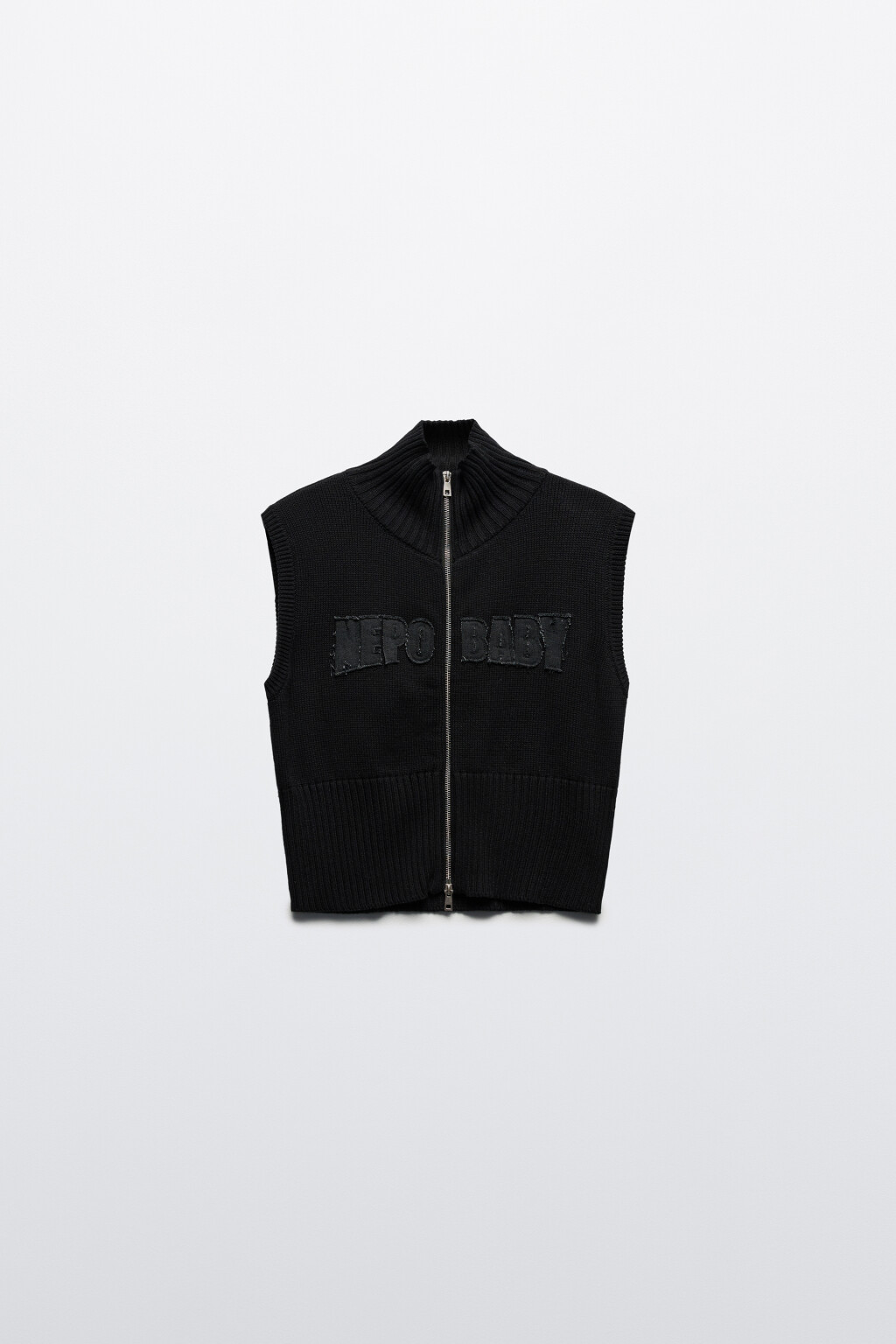 Жилет вязаный на молнии с воротником-стойкой - цвет черный - 8