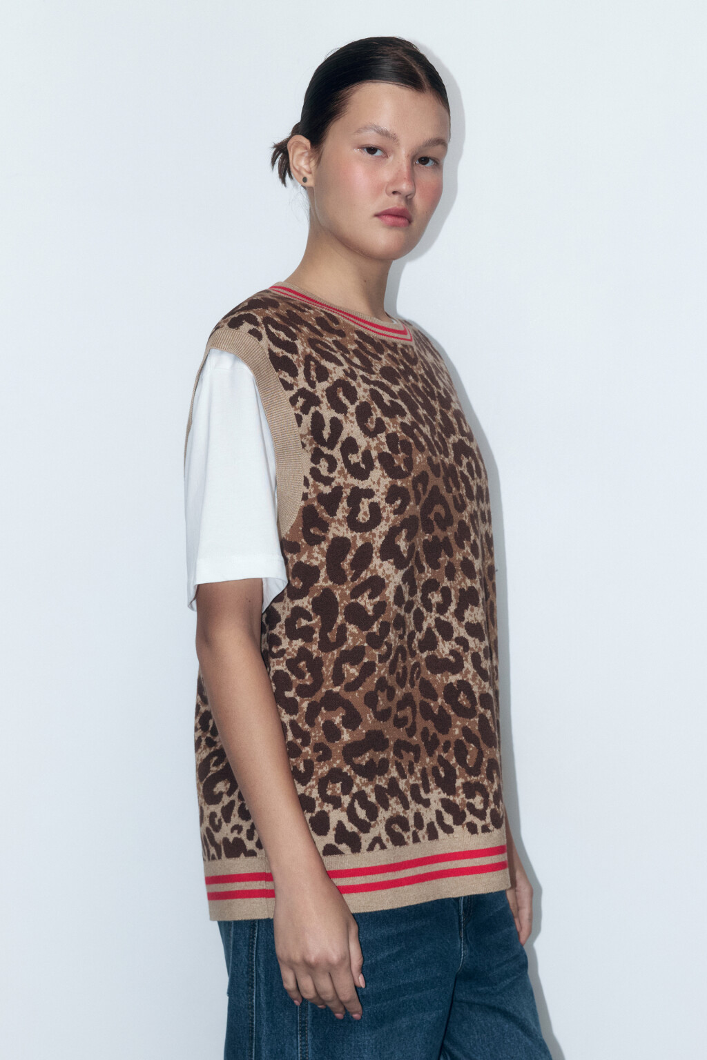 Жилет вязаный с леопардовым принтом - цвет бежевый - 5