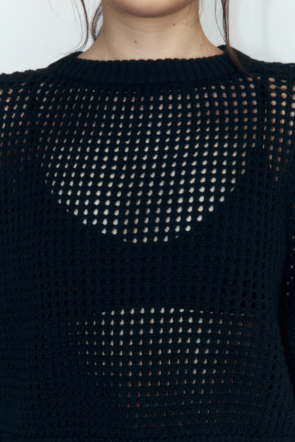 Джемпер вязаный ажурный из хлопка - цвет черный - 6