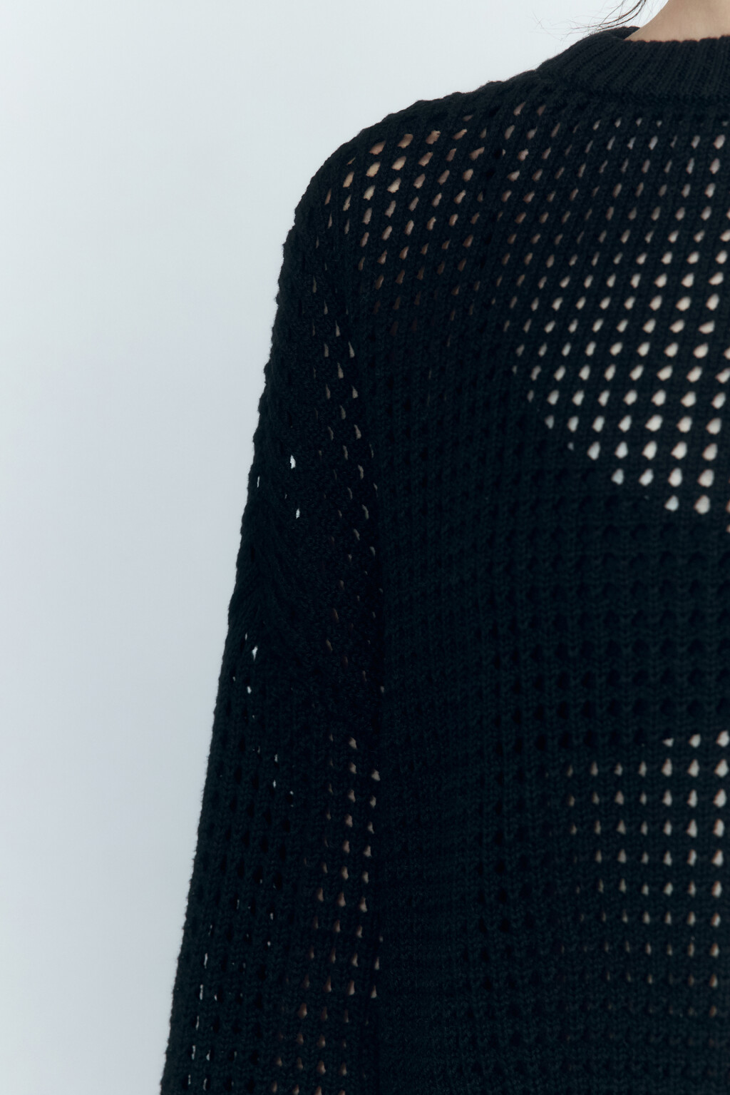 Джемпер вязаный ажурный из хлопка - цвет черный - 7