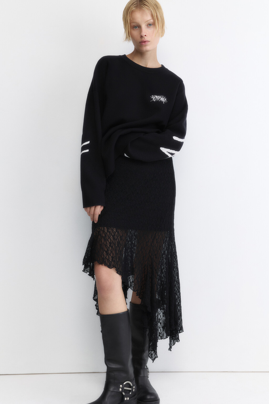 Джемпер оверсайз вязаный с принтом - цвет черный - 5