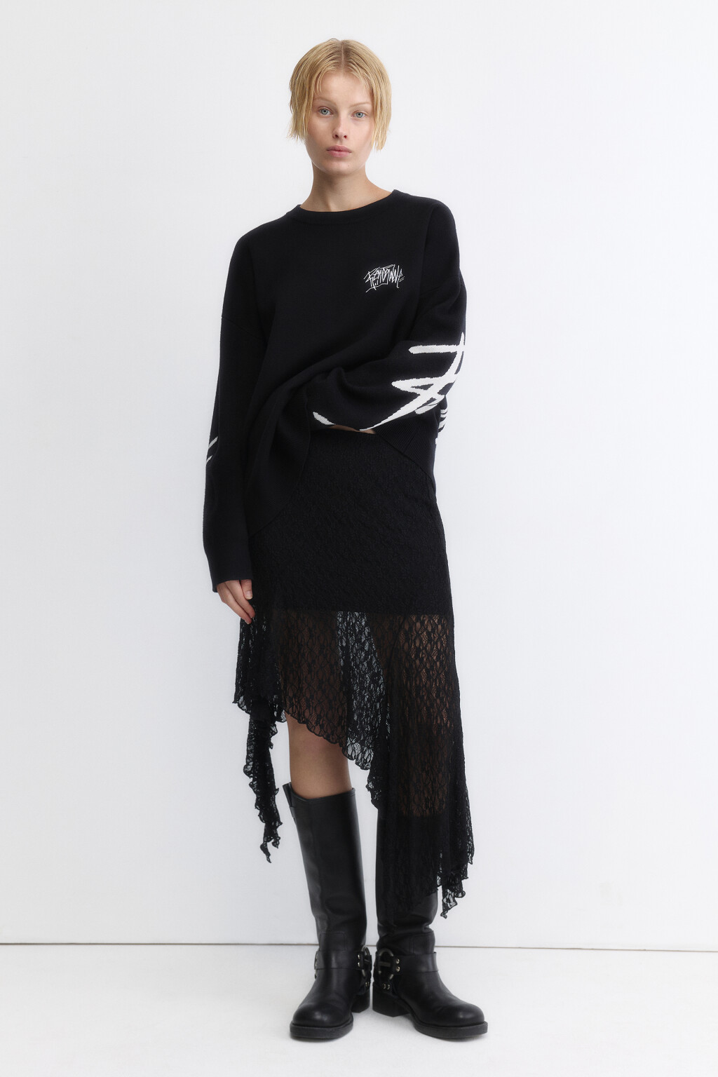 Джемпер оверсайз вязаный с принтом - цвет черный - 6