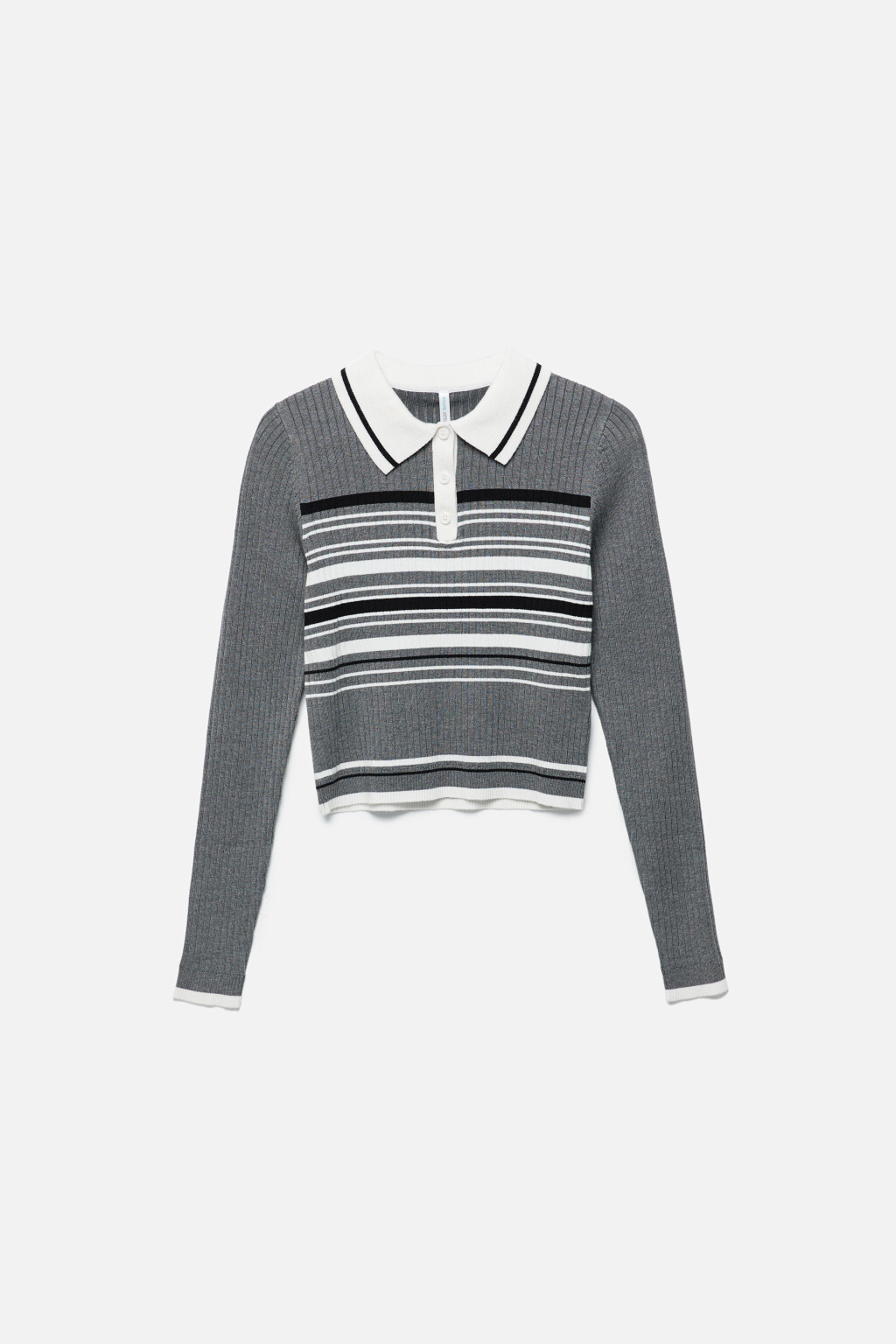 Джемпер вязаный укороченный с воротником-поло - цвет серый - 8