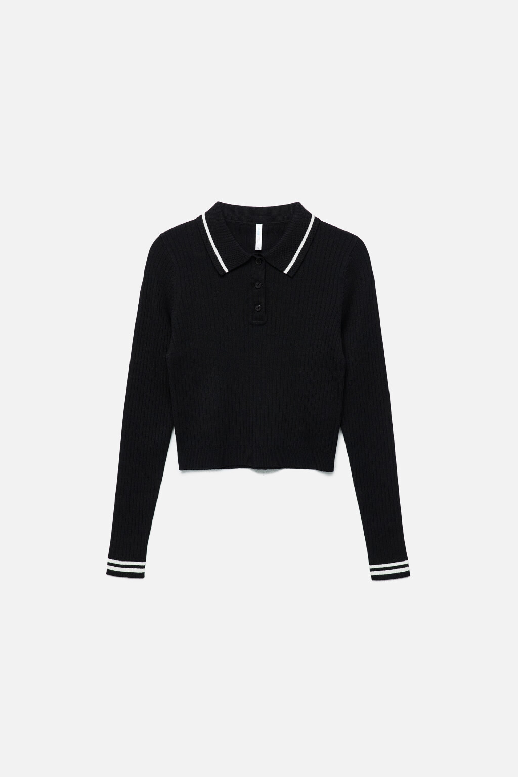 Джемпер вязаный укороченный с воротником-поло - цвет черный - 8