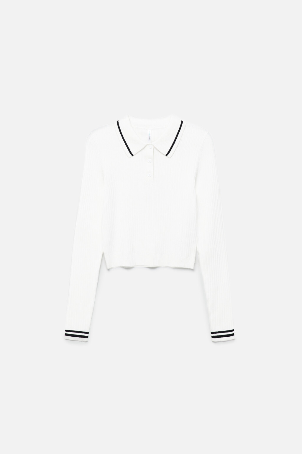 Джемпер вязаный укороченный с воротником-поло - цвет молочный - 8