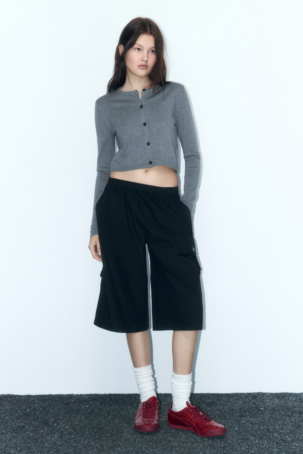 Кардиган вязаный укороченный с круглым вырезом - цвет серый - 5