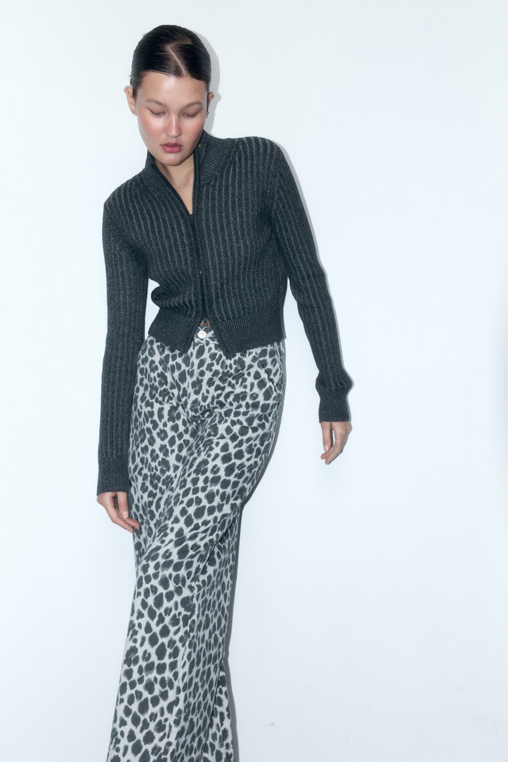 Кардиган вязаный на молнии с воротником-стойкой - цвет серый - 1