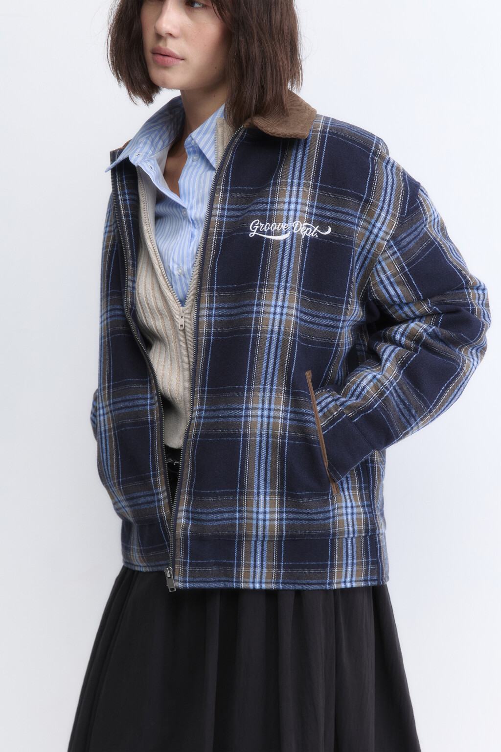 Куртка-рубашка в клетку с вельветовым воротником - цвет мультиколор - 2