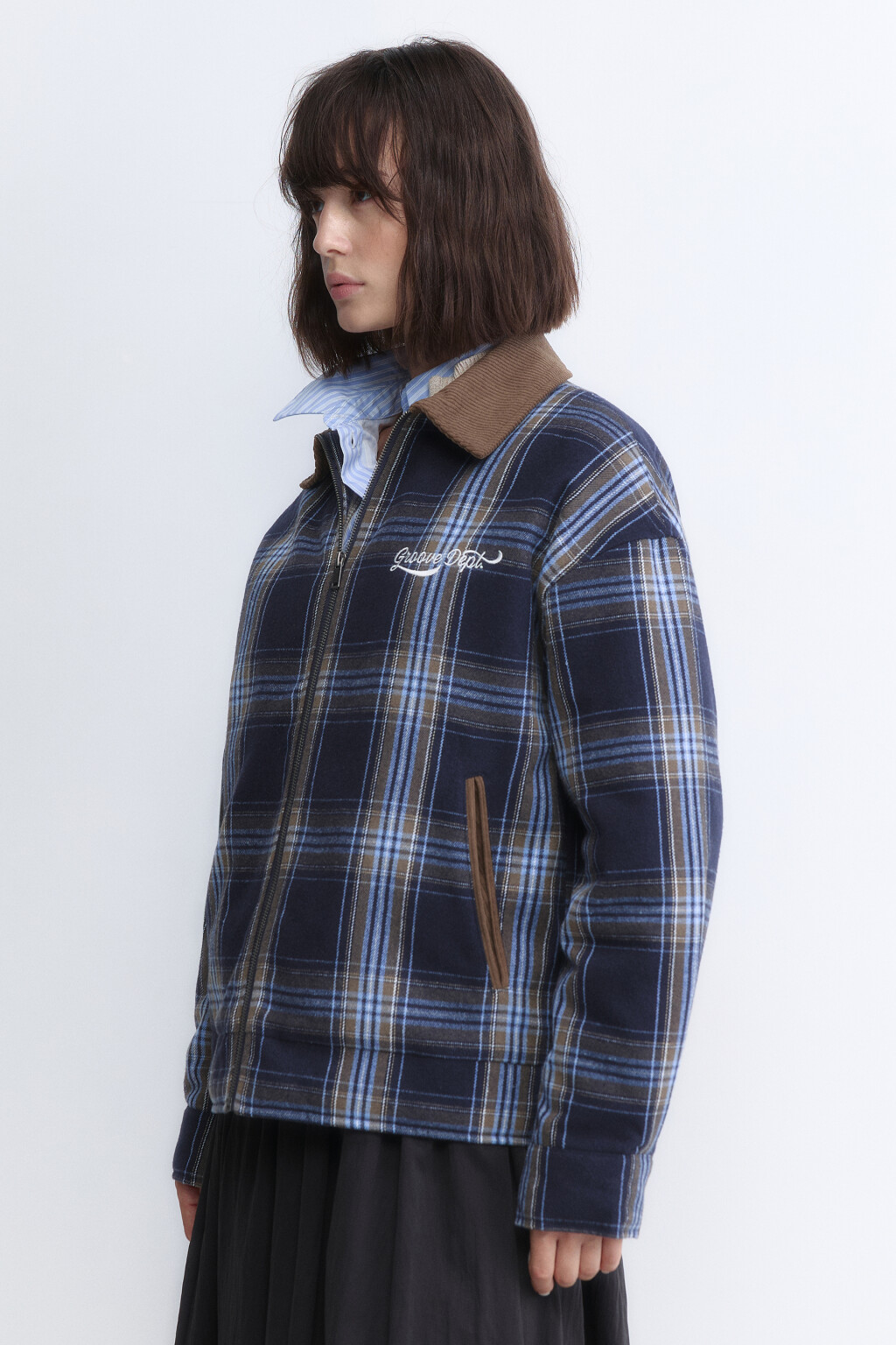 Куртка-рубашка в клетку с вельветовым воротником - цвет мультиколор - 4